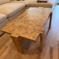 Crate & Barrel Leon Natural Burl Wood 48" Rectangular Coffee Table