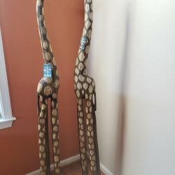 5 Foot Giraffe Statues Hand Carved From Bali