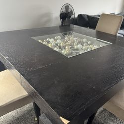 Modern Dark Wood Dining Table Set – 56” x 56” with Glass Centerpiece
