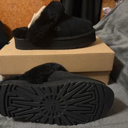 UGG Disquette Platform Slippers - Black Suede 