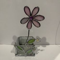 Stained Glass Daisy Tea Light Holder 