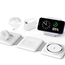 Charging Station for Apple Multiple Devices - 3 in 1 Foldable Magnetic Wireless Charger Dock - Travel Charging Pad for iPhone 16 15 14 13 12 Pro Max P