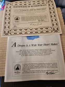 Knowles Cinderella Plate "A Dream Is A Wish Your Heart Makes " in box with Certificate of Authenticity