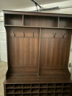 Dark Brown Shoe Storage and Bench Organizer
