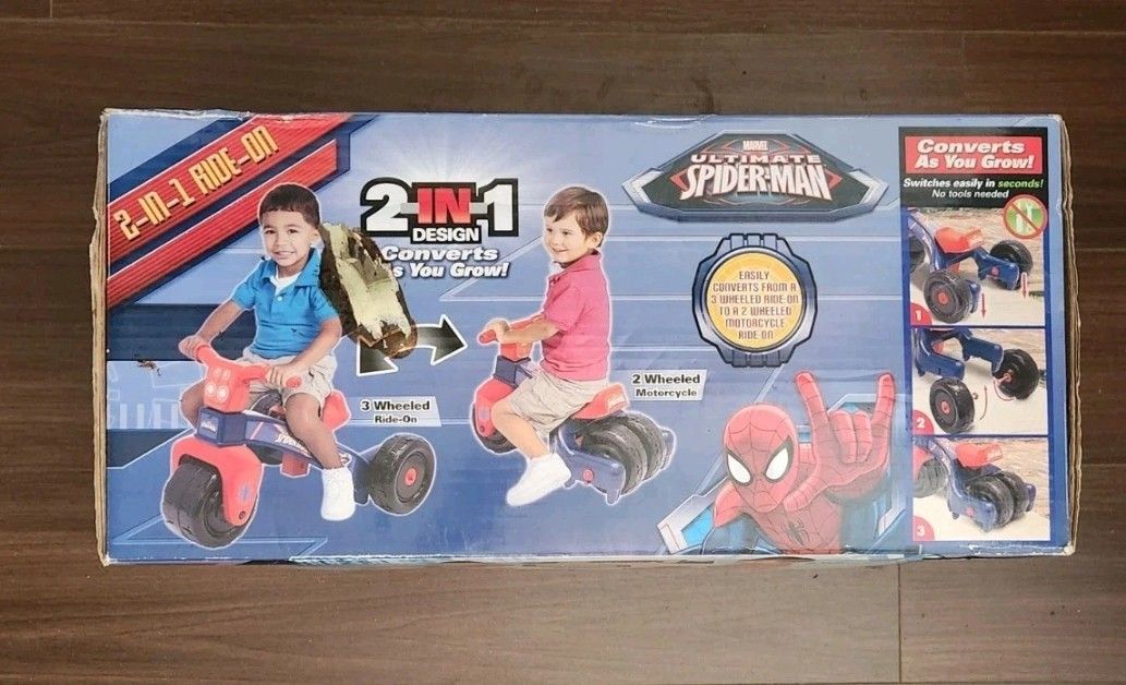NEW Marvel Ultimate Spiderman Ride on Tricycle Motorcycle In