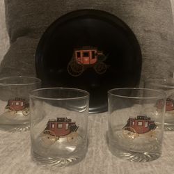 Courac Vintage Tray With Glasses