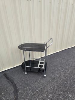 Black Glass and Chrome Bar Cart with Bottle Holders