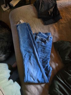 Blue Denim Jeans with Raw Hem