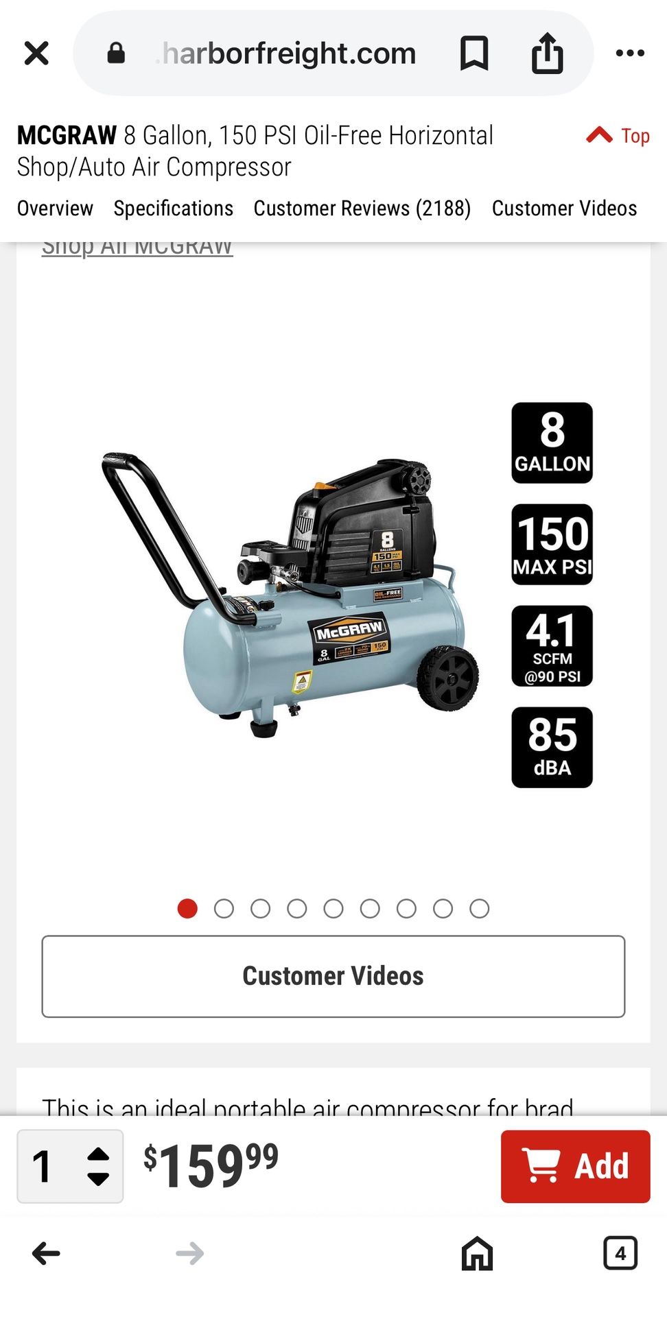 π οΈ McGRAW 8 Gallon, 150 PSI Oil-Free Air Compressor - LIKE NEW! π οΈ