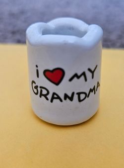 Vintage Russ Berrie Mini I Love My Grandma Toothpick Holder Heart Rim 1" Taiwan
