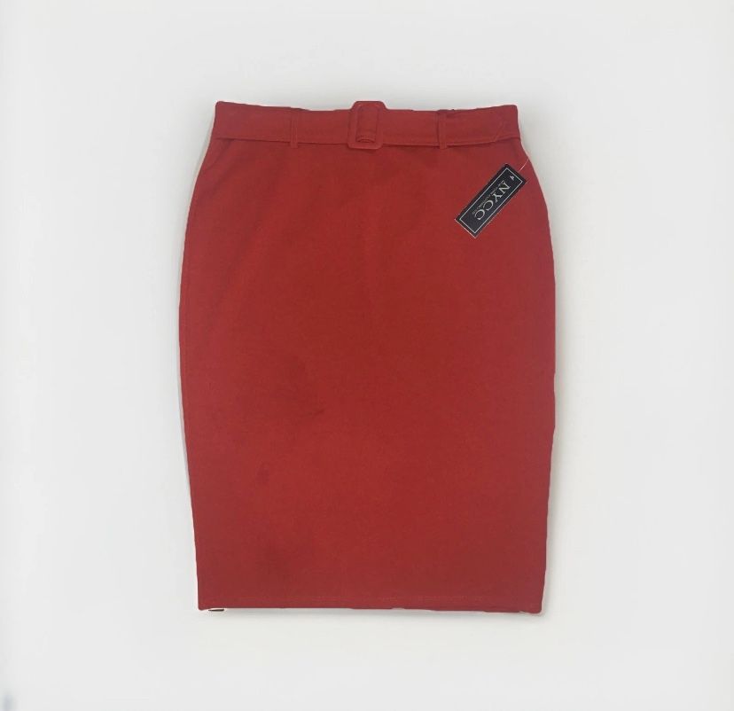 Large Rustic Orange Pencil Skirt Stretch Copper Belt Nycc