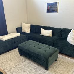 Belffin Modular Sectional Sofa Oversized U Shaped Sectional Couch with Reversible Chaise Velvet Modular U Shape Sofa with Storage Seat Green & Ottoman