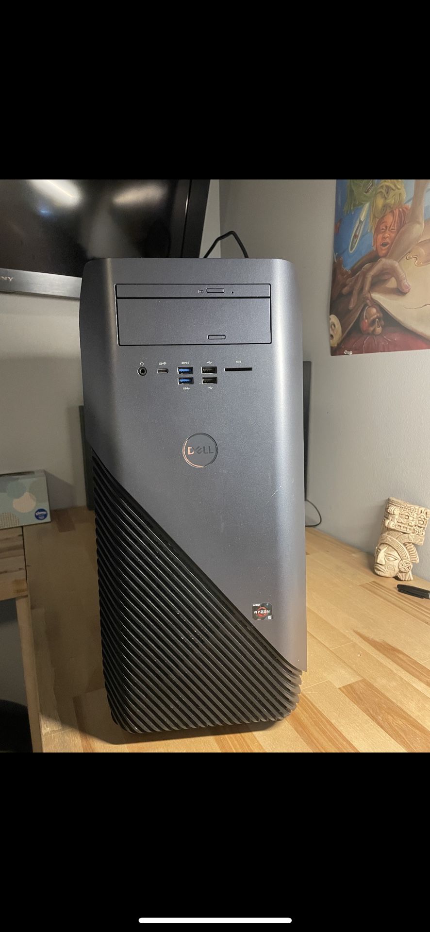 Dell Inspiron 5676 Desktop, AMD Quad-Core Ryzen 5 1400 Upto 3.4GHz, 8GB RAM, 256GB SSD, 1080 graphics card 4GB, HDMI, DisplayPort, Wi-Fi, Bluetooth, W