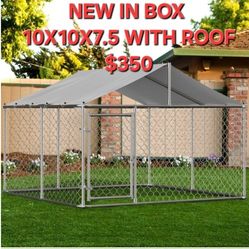 New In Box X Large Galvanized Dog Kennel - UV Water Resistant TARP Roof,  easy Assembly 10'x10'x7.5" Animal Cage 