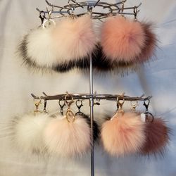 4 1/2" Faux Fox Fur Pom Pom Keychain