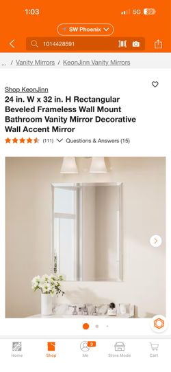 24 in. W × 32 in. H Rectangular Beveled Frameless Wall Mount Bathroom Vanity Mirror Decorative Wall Accent Mirror
