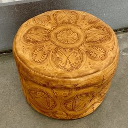 Mid-century 1960’s bohemian genuine tooled leather ottoman