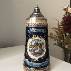 RARE Vintage Gerz Germany Deutschland Beer Stein 6 5/8” Tall Lidded 95% Zinn