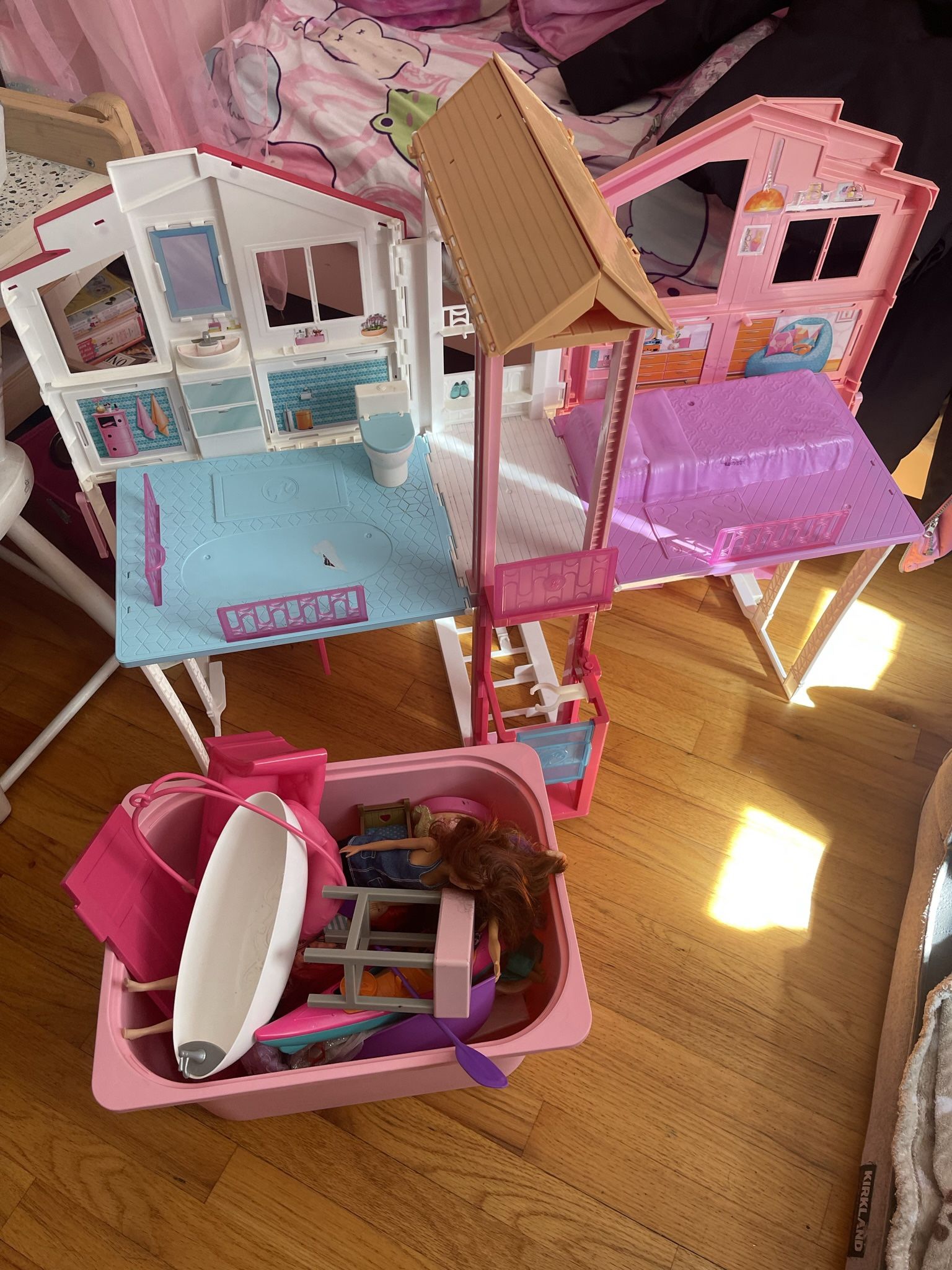 Barbie house, Pink Ikea Bin Of Barbie’s And accessories