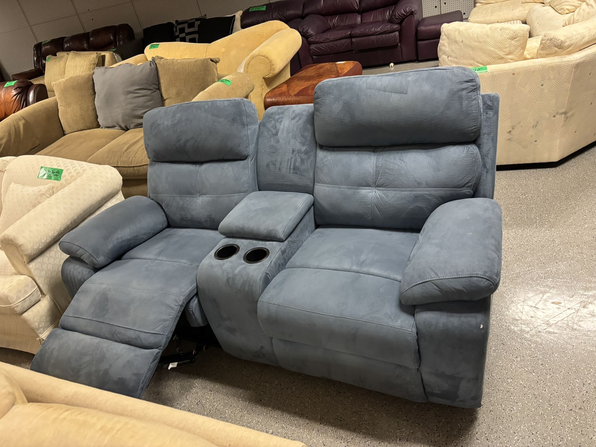 Gray Reclining Loveseat With Cupholders – Super Comfortable!