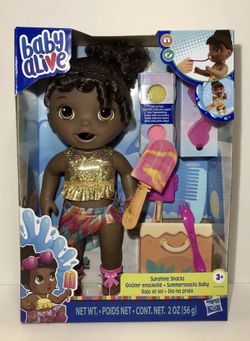 New! Baby Alive Sunshine Snacks Sommersnacks African American Doll Play Set