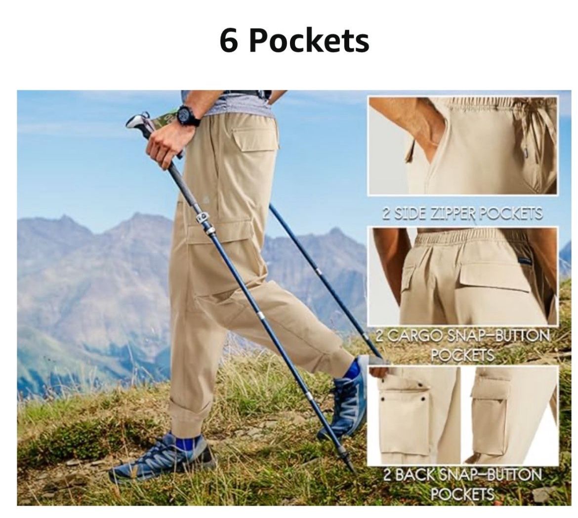 Haimont Men's Hiking Cargo Pants with 6 Pockets Quick Dry Stretch Nylon Outdoor Travel Camping Joggers, Water Resistant