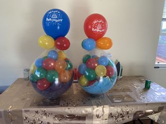 Stuffed balloons , shirts balloon bouquets and car decals