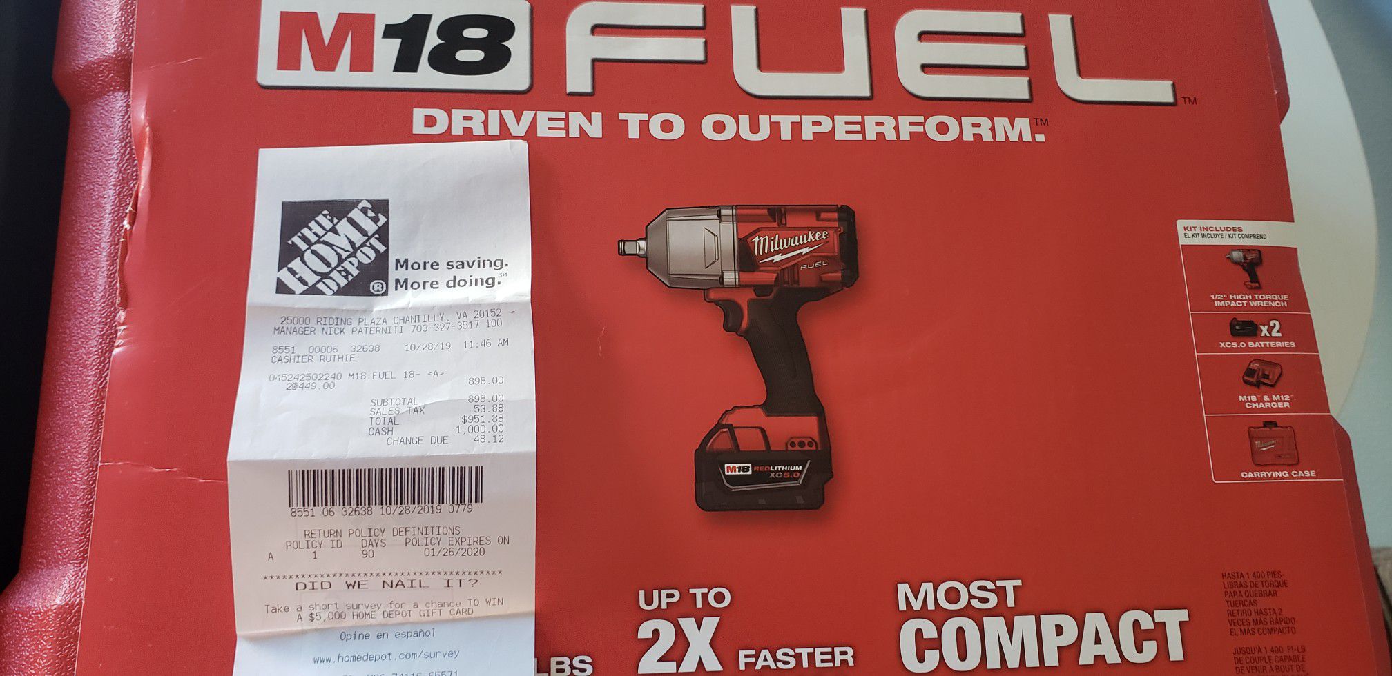 Milwaukee 2767-22 m18 fuel 1/2" impact wrench with friction ring.