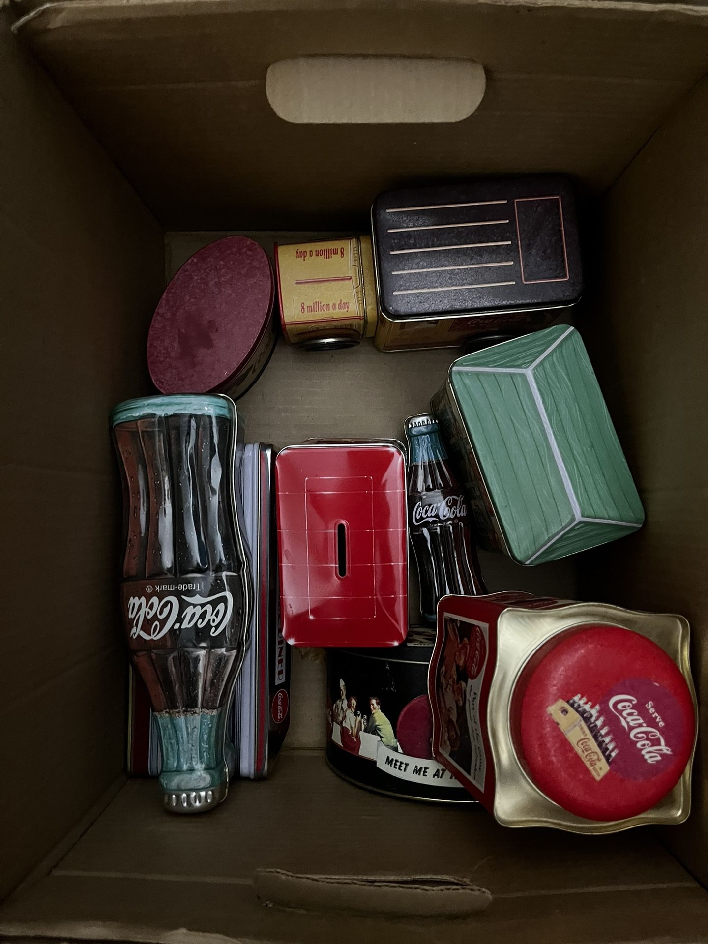 vintage coca cola tin containers lot