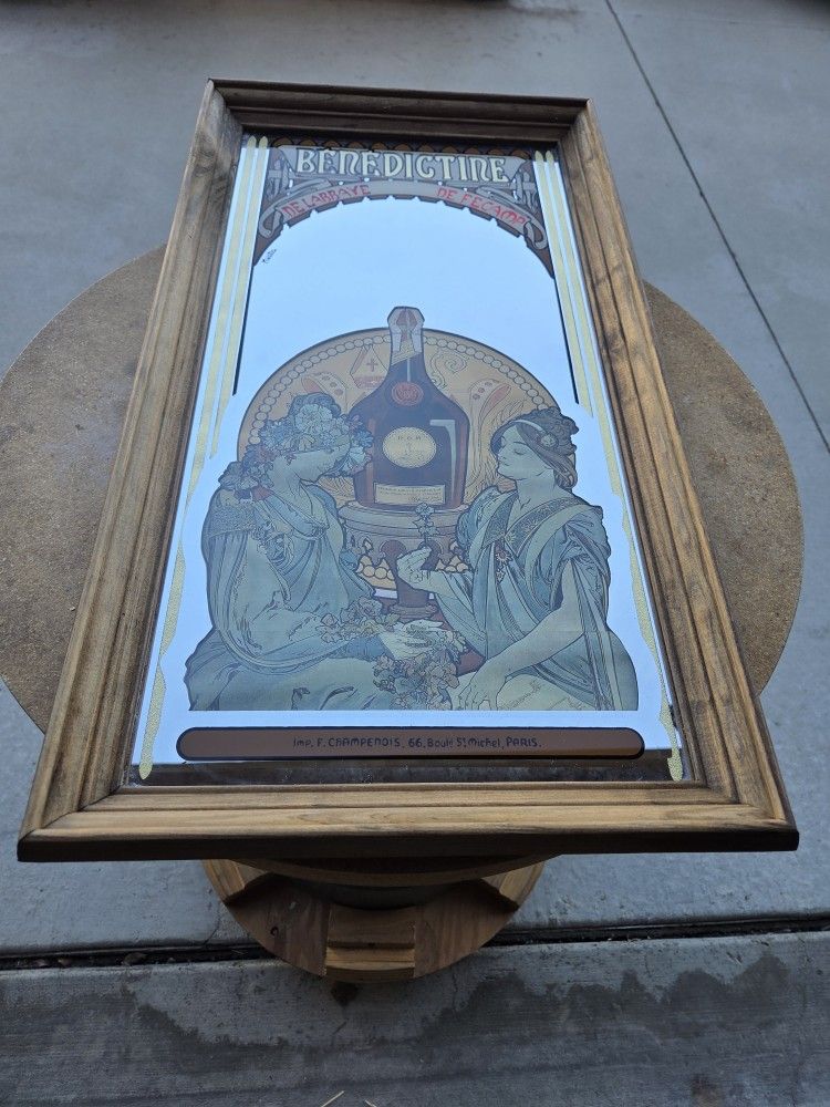 Vintage Alphonse Mucha Benedictine French Liqueur Mirror