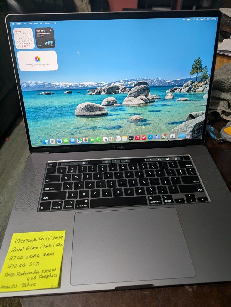 MacBook Pro 16" 2019 Retina TouchBar Intel 6 Core (contact info removed) 32GB Ram 512GB SSD Radeon Pro 4GB Graphics, macOS Tahoe , Charger. 