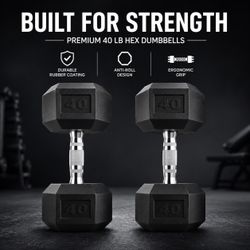 🔥 NEW 40 LB Hex Dumbbells (Pair) – Premium Rubber – Gym Ready🔥