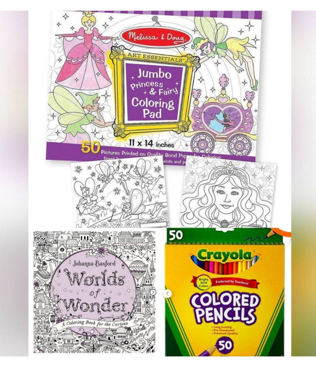 Bundle sales, 2 pcs Coloring Pad book + 50 pcs Crayola coloring pencils   1. # NEW #Worlds of Wonder - by Johanna Basford (Paperback) 2. # GENERAL USE
