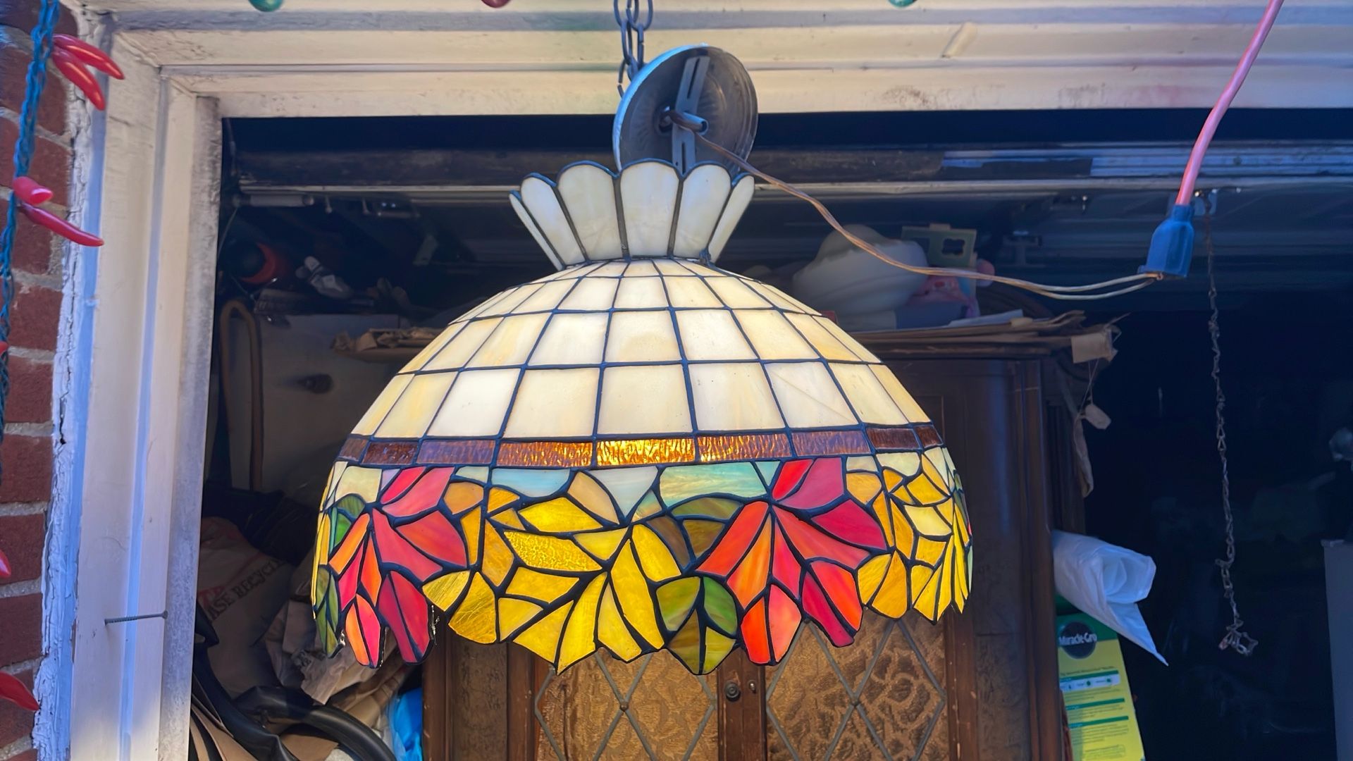 Antique Almost 100 Years Old Stain Glass Shade Tiffany Style