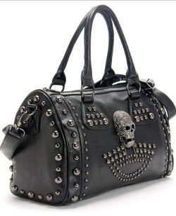 Black Studded Faux Leather Skull Handbag