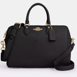 Coach Black Rowan Satchel with Gold Accents