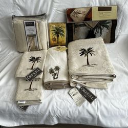 Crosscill Palm Bath Towel And Shower Curtain Set