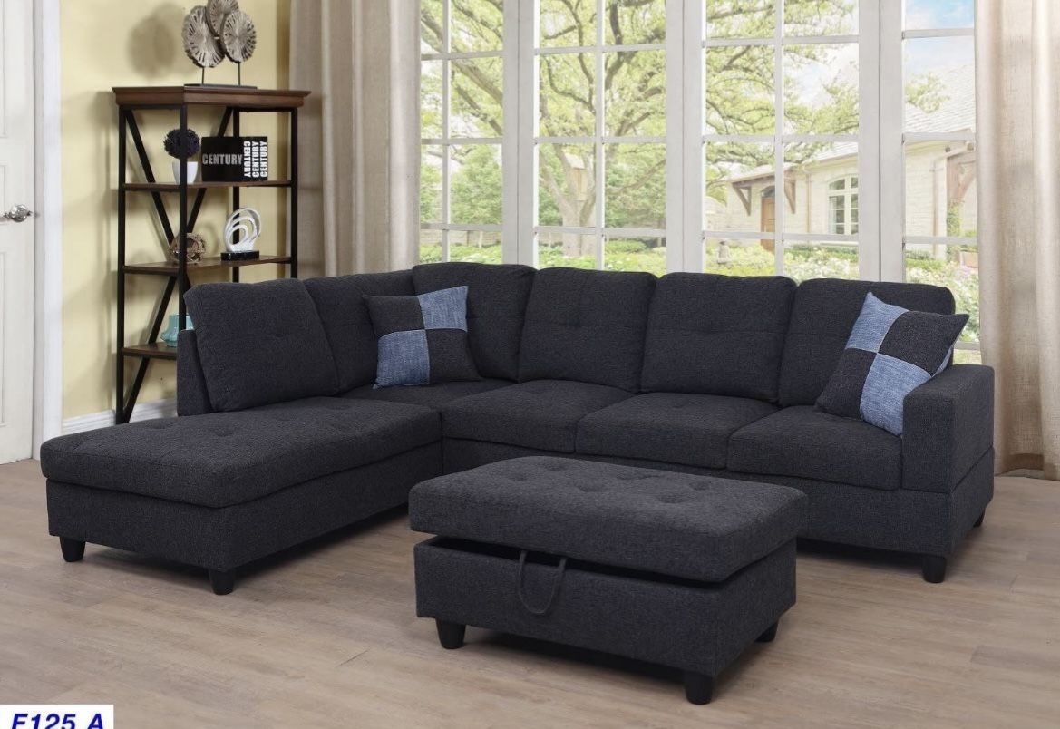 New Charcoal Gray Sectional Sofa Couch Set