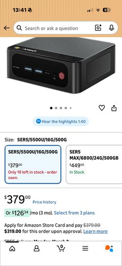 Beelink SER5 Mini PC W11 Pro, AMD Ryzen 5 5500U(6C/12T up to 4.0GHz), 16GB DDR4 500 NVME SSD Graphics 7 core 1800 MHz WiFi 6/BT5.2/HDMI+Type-C Triple 