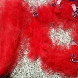 Tons of Red Mesh Material & Partially Started Christmas Wreath 