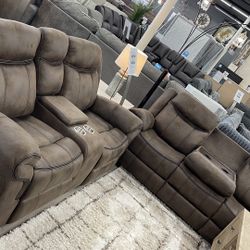 Brown Reclining Sofa And Rocker Reclining Loveseat