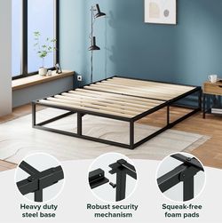 Zinus Joseph 14 Inch Platform Bed Frame, Wood Slat Support, No Box Spring Needed, Easy Assembly, Black, Full