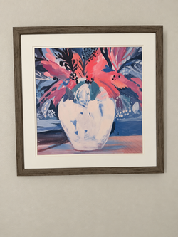 Framed Pink & Blue Floral Wall Art – 24 x 24 inches