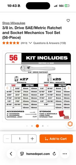 3/8 in. Drive SAE/Metric Ratchet and Socket Mechanics Tool Set (56-Piece)
