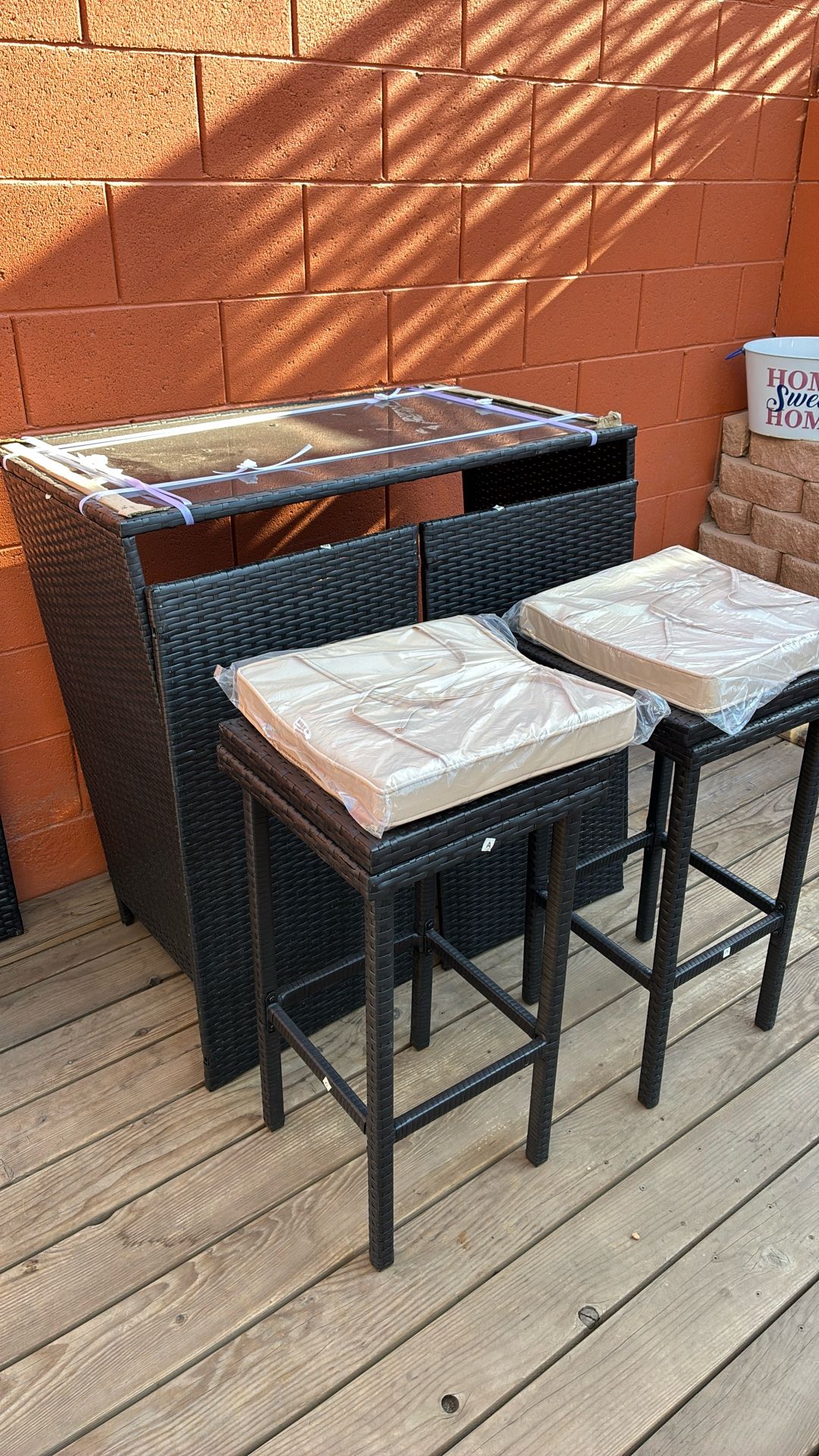 Brand New bar Set With 2 Stools And Cushions