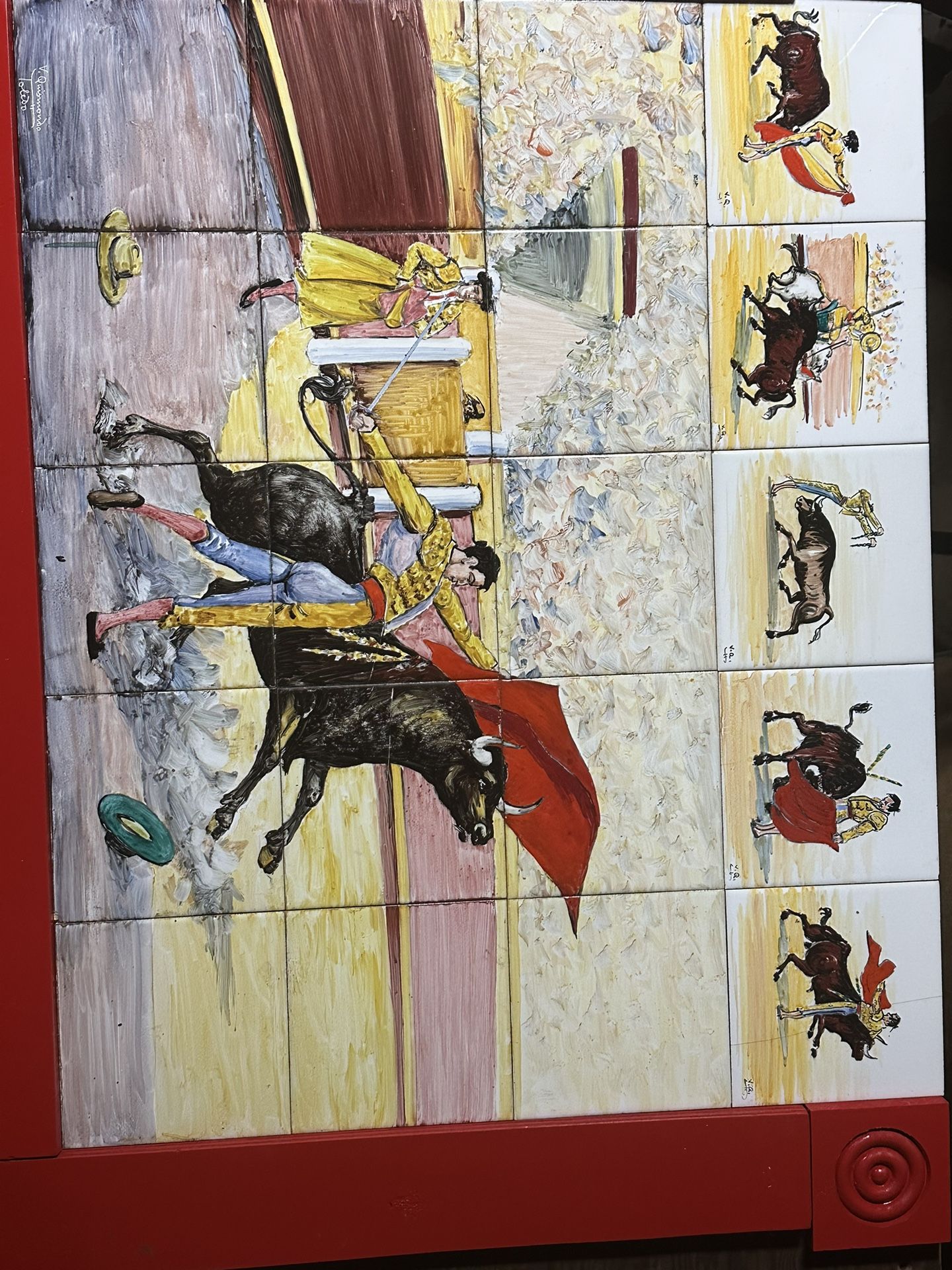 Vintage Tile Hand painted bullfighter Mural