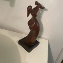 Hand Carved Wood Mother And Child Statue