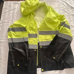 Hi-Vis Safety Rain Jacket with Hood