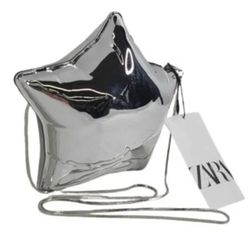 ZARA NEW WOMEN'S STAR SHAPED MINAUDIÈRE BAG SILVER