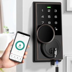 Smart Lock, Keyless Entry Door Lock with Bluetooth/Alexa Voice Control, Touchscreen Keypad Deadbolt Lock with APP, E-Key, Code, Key, Auto-Lock, Front 